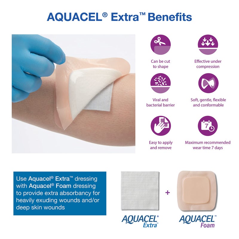 ConvaTec AQUACEL Extra 2"x2" Hydrofiber Absorbant Dressing for Moderate to Highly Exuding Wounds, Non-Woven Two-Dimensional Strengthening Fibers, Square, 10ct Box - Image 4